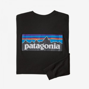 Patagonia Long-Sleeved P-6 Logo Responsibili-Tee® Miesten Tees Mustat Suomi | XW2359-8303